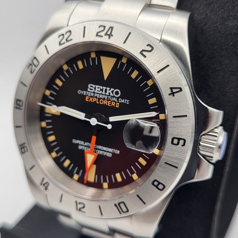 New Custom 39.5mm SeikoMod Automatic GMT Watch Vintage 1655 Style Exp. II - Picture 3 of 7